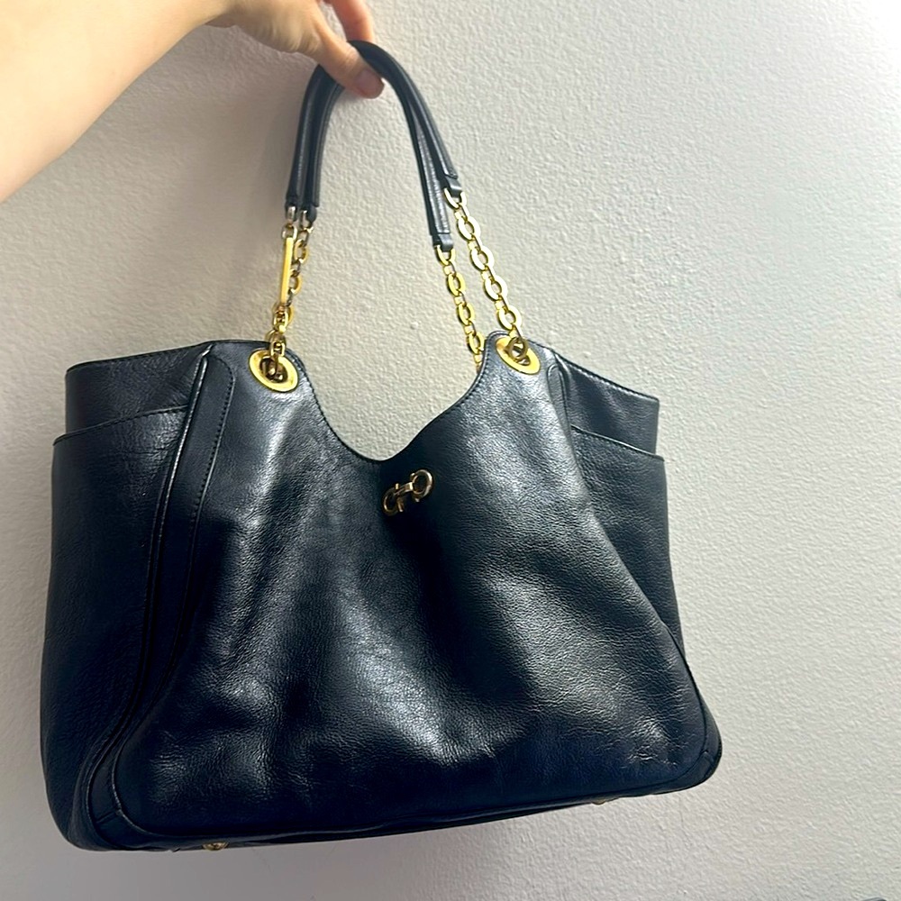 Salvatore Ferragamo Black Satchel with Gold Accents